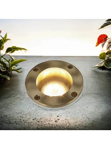 Licht-Erlebnisse Außen Einbaustrahler Ø 10.5 x (H)13.5 cm in Messing Klar/Transparent
