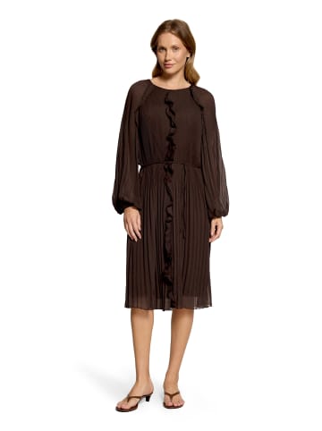 CARTOON Chiffonkleid mit Rüschen in Dunkelbraun