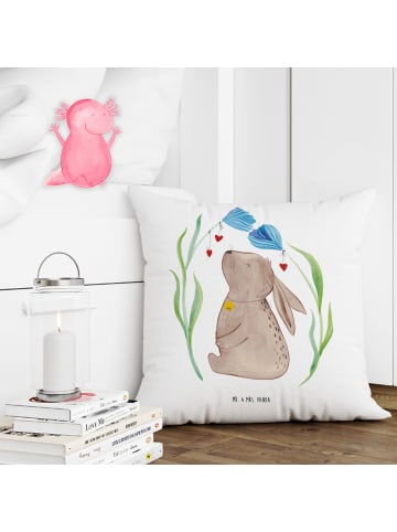 Mr. & Mrs. Panda Kissen 40x40 Hase Blume ohne Spruch in Weiß
