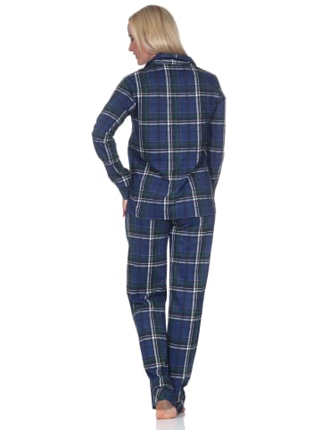 NORMANN Schlafanzug Pyjama langarm durchknöpfbar Jersey in marine