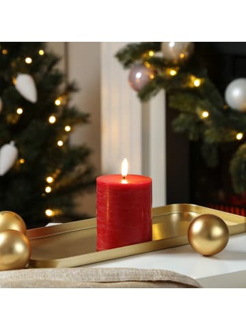 Uyuni Uyuni LED Kerze PIA Rustik-Optik Echtwachs Timer H: 10cm in rot