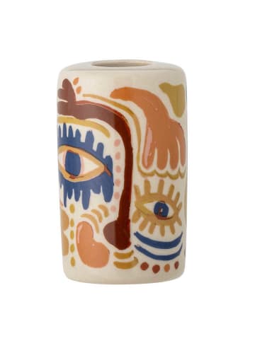 Bloomingville Kerzenhalter HORUS Natur mit Aufdruck Orange Blau 8x5 cm