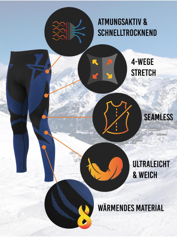normani 2 x Thermounterhose Lange Skiunterwäsche für Herren in Schwarz/Blau