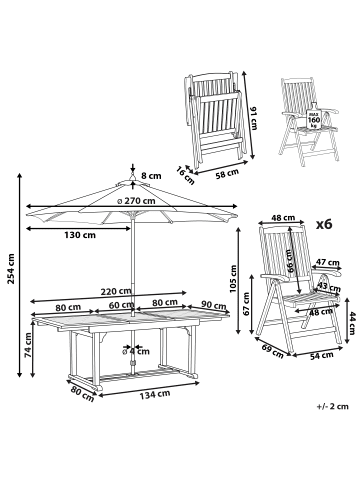 Beliani 8-tlg Gartentisch Set AMANTEA in Braun/Grün