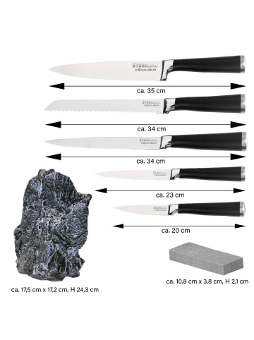 Stoneline Edelstahl Messer Set 5-teilig  mit Messerblock | Excalibur in Schwarz