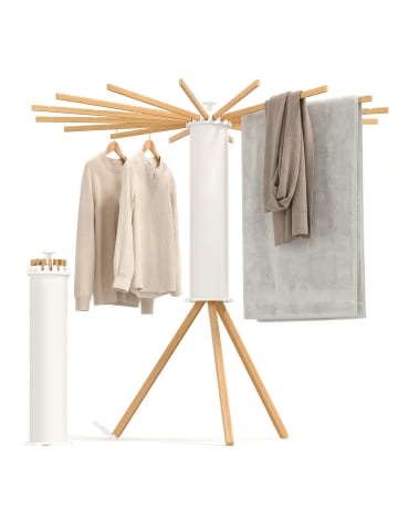 SONGMICS Wäscheständer Bunji in Naturfarben - (B)112 x (H)122 x (T)112 cm
