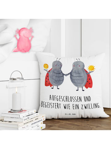 Mr. & Mrs. Panda 40x40 Kissen Sternzeichen Zwilling mit Spruch in Weiß