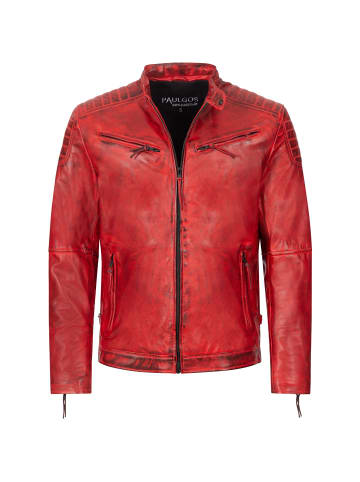 PAULGOS Lederjacke Übergangsjacke Biker Look Echtleder D2 in Rot