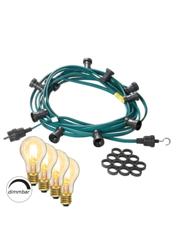 SATISFIRE Garten Party Lichterkette Illu 30x dimmbare Glühbirne 10m grün
