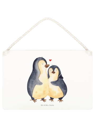 Mr. & Mrs. Panda Holztafel Pinguin umarmen ohne Spruch in Weiß