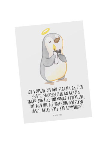 Mr. & Mrs. Panda Postkarte Pinguin Kommunion mit Spruch in Weiß