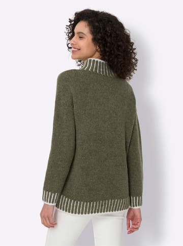 Heine Stehkragenpullover in khaki-ecru-meliert