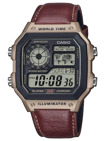 Casio Herrenuhr Digital mit Lederband Anthrazit / Braun