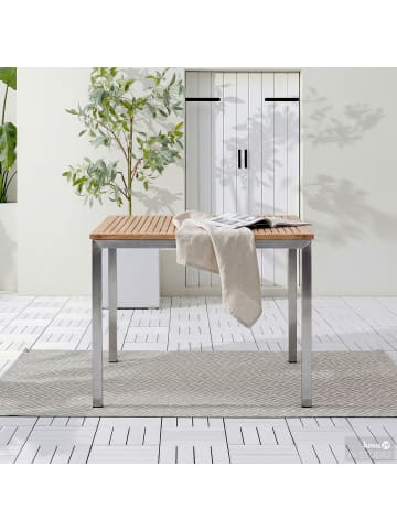 home24 Gartentisch TEAKLINE in Braun / Silber