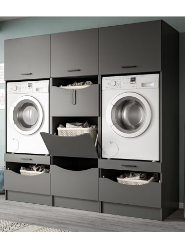 Inn.Furn Waschmaschinenschrank grau Set 3-teilig 192 cm für Waschmaschine und Trockner