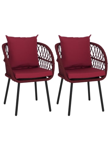 MCW 2er-Set Gartenstuhl Q38 Seilgeflecht, Gestell schwarz, Polster bordeaux