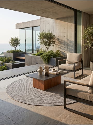 KADIMA DESIGN Outdoorteppich Boho Wetterfest UV-beständig Waschbar in Grau