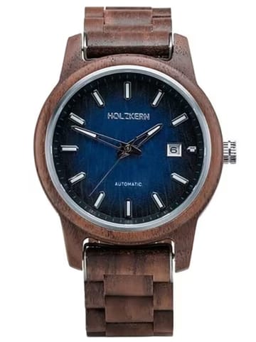 Holzkern Herren-Uhr Automatik Nightbird Walnuss/Blau