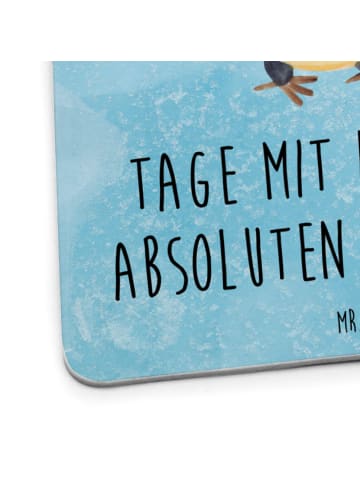 Mr. & Mrs. Panda Tassenuntersetzer Pinguin umarmen mit Spruch in Eisblau