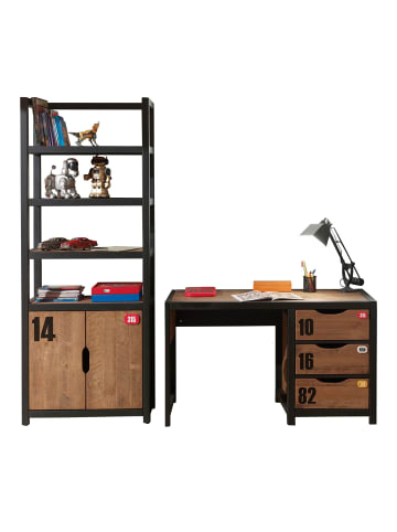 58 aufm Kessel KINDERZIMMER Set komplett Kameko 2 Massivholz+MDF Schwarz/Cognac