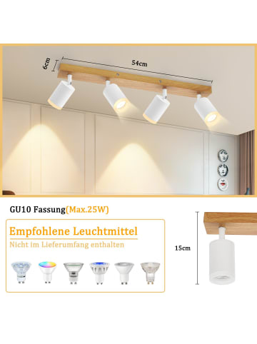 ZMH Deckenleuchte in Weiß 4-flammige GU10 LED Holz Vintage schwenkbar Deckenspots