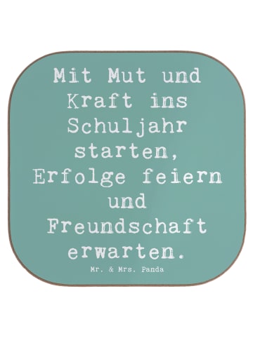 Mr. & Mrs. Panda Bierdeckel Spruch Mutiger Schulanfang mit Spruch in Meeresbrise