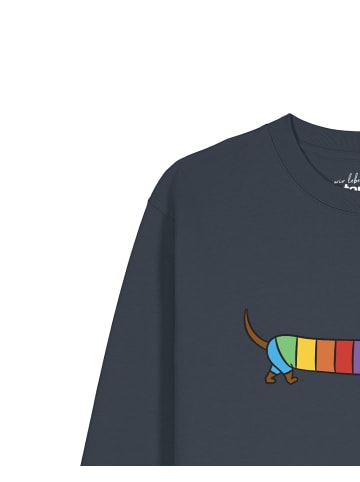wat? Apparel Sweatshirt Regenbogen Dackel in India Ink Grey