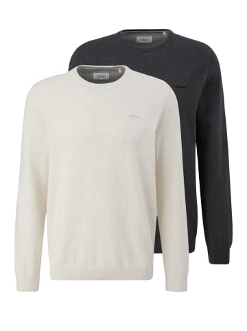 S. Oliver Pullover Basic in Weiß / dunkelgrau