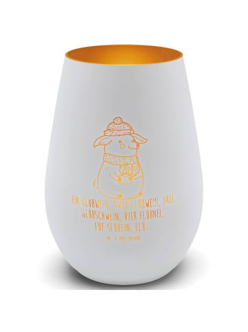 Mr. & Mrs. Panda Gold Windlicht Schweinchen Glühwein mit Spruch in Weiß
