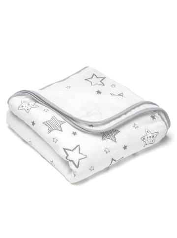 Makian Kuscheldecke Mull 4-lagig 120 x 120 cm - Crazy Stars in weiss,grau