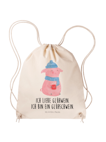Mr. & Mrs. Panda Sportbeutel Schwein Glühwein mit Spruch in Creme