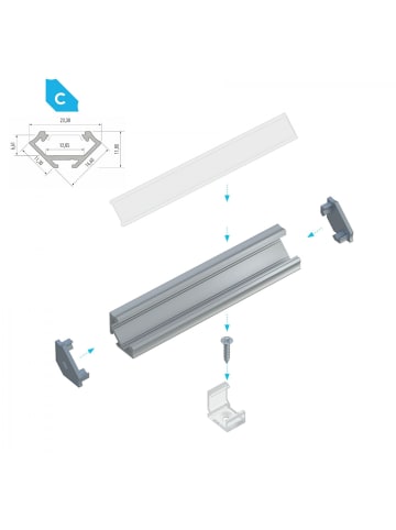 LED Line LED Aluminium Eckprofil PD-C 1 Meter Aluprofil Leiste Silber in Silber