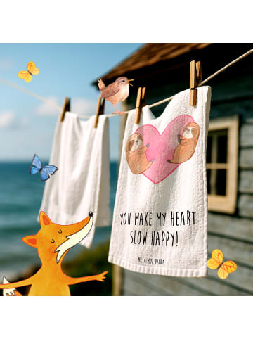 Mr. & Mrs. Panda Gästehandtücher Faultiere Herz mit Spruch in Weiß