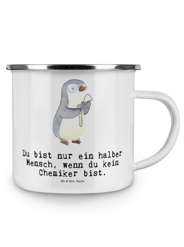 Mr. & Mrs. Panda Emaille Tasse Chemiker Herz mit Spruch in Weiß