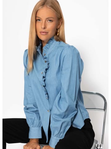 SASSYCLASSY Denim Bluse mit Rüschen in Blau