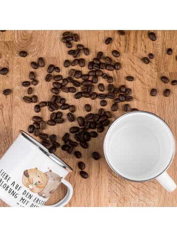 Mr. & Mrs. Panda Camping Emaille Tasse Verlobung Glaube mit Spruch in Weiß