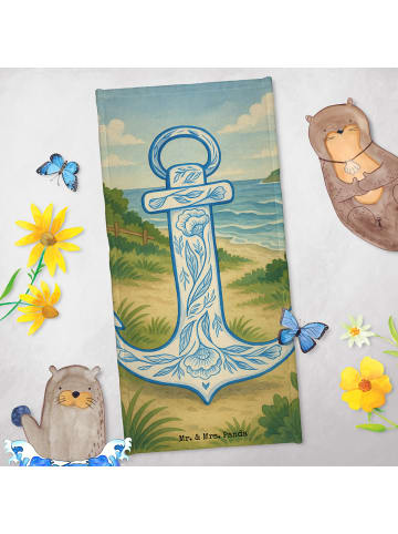 Mr. & Mrs. Panda Handtuch Anker Blau Design ohne Spruch in Weiß