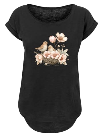 F4NT4STIC Long Cut T-Shirt Vogelnest Blumen in schwarz