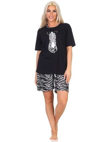 NORMANN Kurzarm Schlafanzug Pyjama Shorty Tiermotiv - 85174 in schwarz