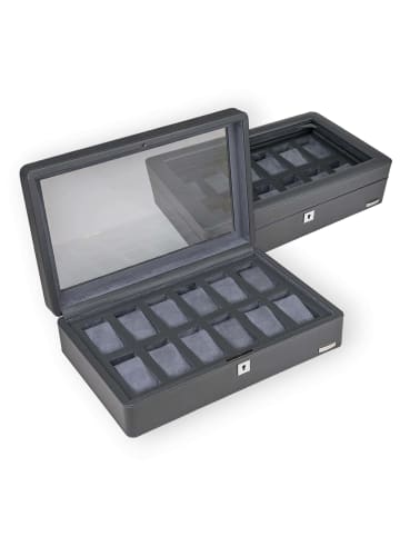 Windrose Tempura - Uhrenkoffer (für 12 Uhren) 38 cm (schwarz) in grau