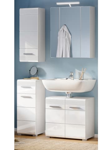 Inn.Furn Badmöbel-Set, weiß Hochglanz 4-teilig 105 cm, Badkombination mit Spiegelschrank