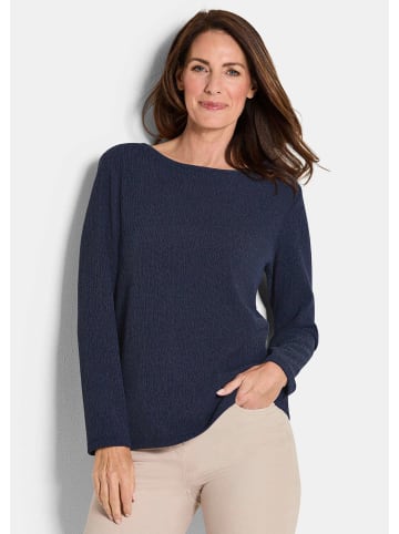 GOLDNER Kreppshirt Langarm Melange Jersey-Oberteil in marine