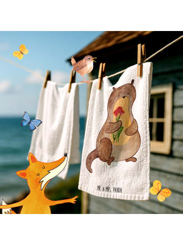 Mr. & Mrs. Panda Gästetuch Otter Blumenstrauß ohne Spruch in Weiß