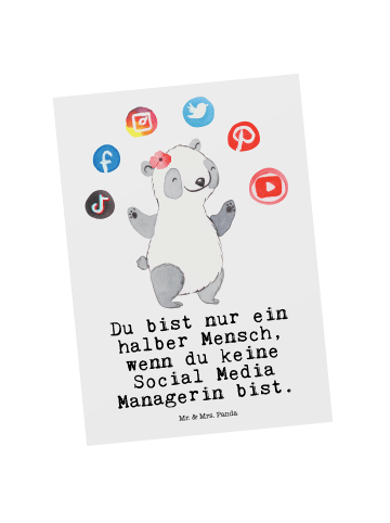 Mr. & Mrs. Panda Postkarte Social Media Managerin Herz mit Spruch in Weiß