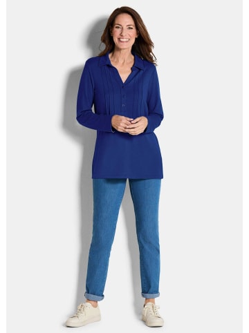 GOLDNER Kurzgröße:  Halbarm Blusenshirt mit Hemdkragen in royalblau