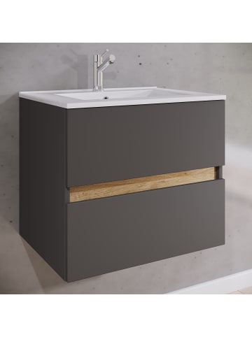 VCM  2 tlg. Badmöbel-Set mit Waschbecken Cosila-I 61 cm in Anthrazit / Honig-Eiche