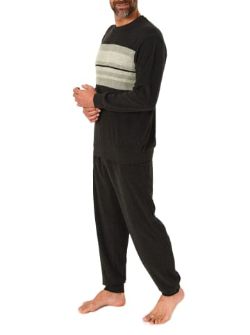 NORMANN Langarm Frottee Schlafanzug Pyjama Bündchen in anthrazit-mel.