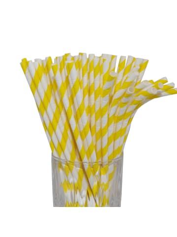 LUXENTU 100er Set Papier-Trinkhalme gestreift mit Knick 20 cm in Gelb / Weiß