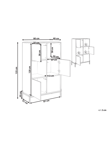 Beliani Bücherregal MOINES in Braun/Grau/Schwarz - (W) 80 x (H) 135 x (L) 40 cm