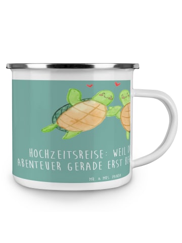 Mr. & Mrs. Panda Camping Emaille Tasse Hochzeitsreise Abenteuer ... in Meeresbrise